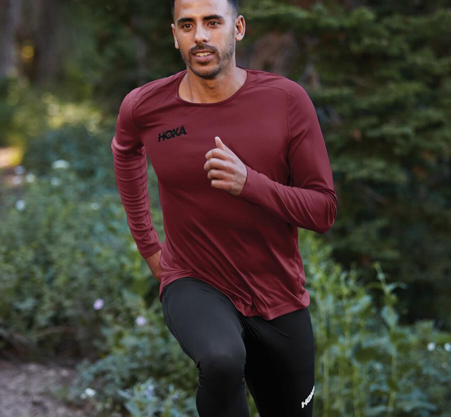 Hoka One One Top Erkek Kahverengi - Performance Long Sleeve - FD1624973